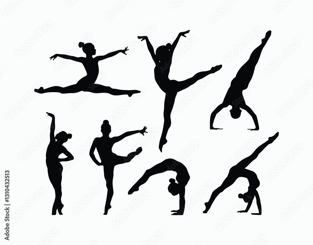 Gymnast Girl Silhouette Pose Vector Template Bundle Gymnast Girl Silhouette Pose Vector Template Bundle