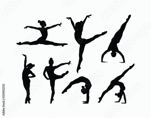 Gymnast Girl Silhouette Pose Vector Template Bundle
