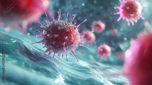 3d rendering of car - chimeric antigen receptor between t-cell and cancer cell. Chimeric - Beast. Illustration photo