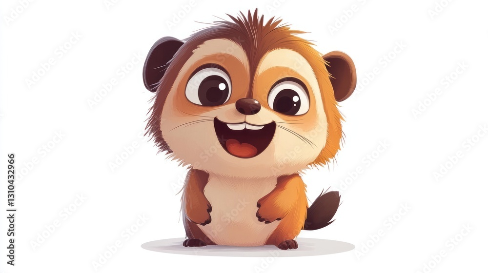 Obraz premium A happy cartoon groundhog with large eyes and an open mouth