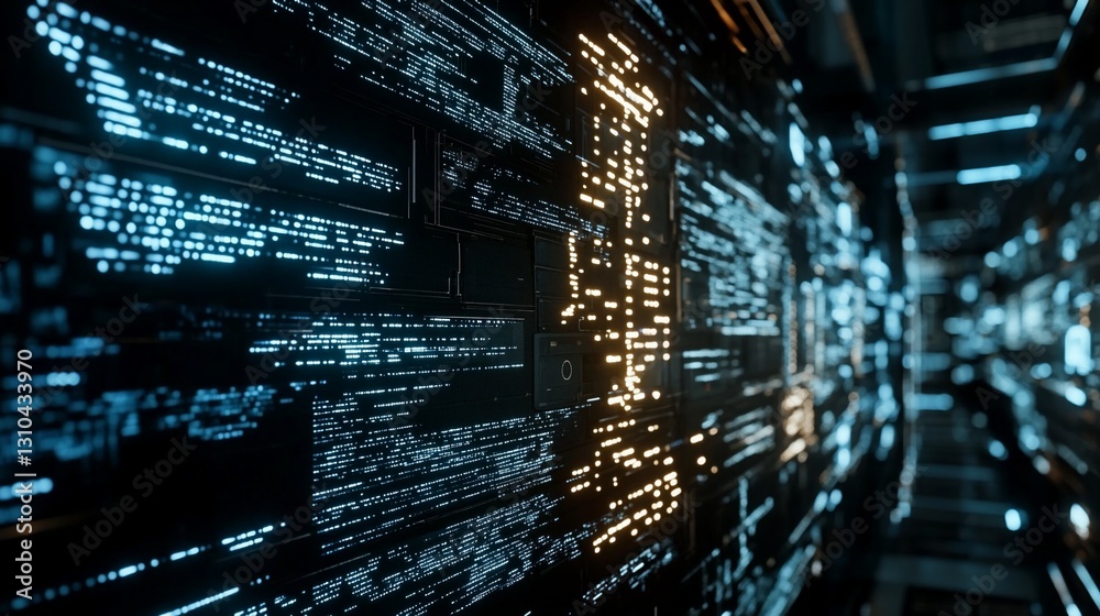 Fototapeta premium Digital Data Stream in Futuristic Corridor
