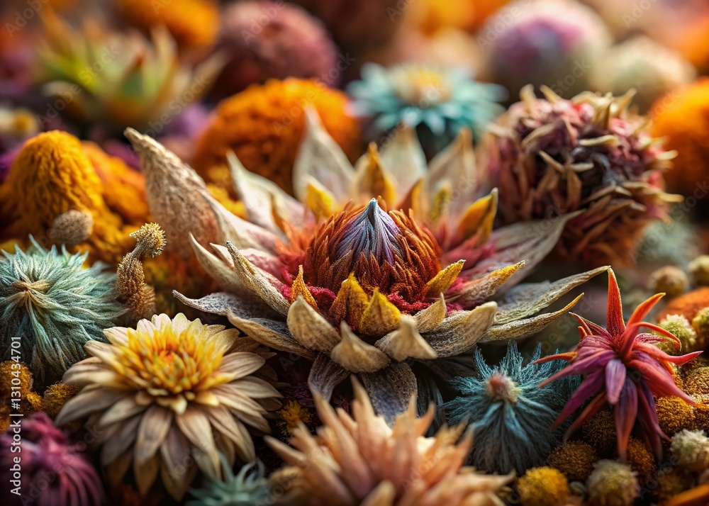 Fototapeta premium Dried Floral Herb Arrangement Texture Background - Paper Craft Concept