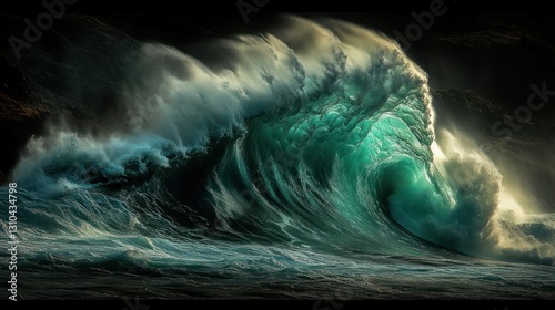 Powerful Wave Crashing on Ocean Shore