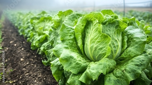 Fresh Green Lettuce Growing in Farm Field Rows