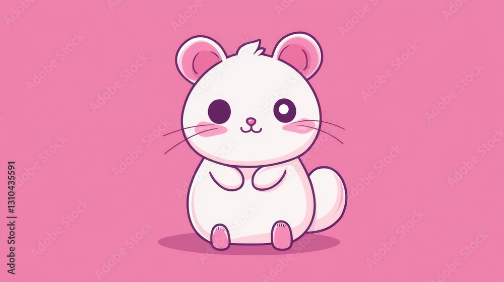 A cute cartoon illustration of a white animal sitting on pink A cute cartoon illustration of a white animal sitting on pink