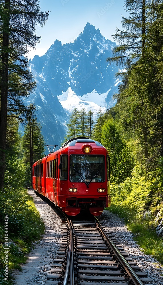 Fototapeta premium Red Train Mountains Scenic Forest