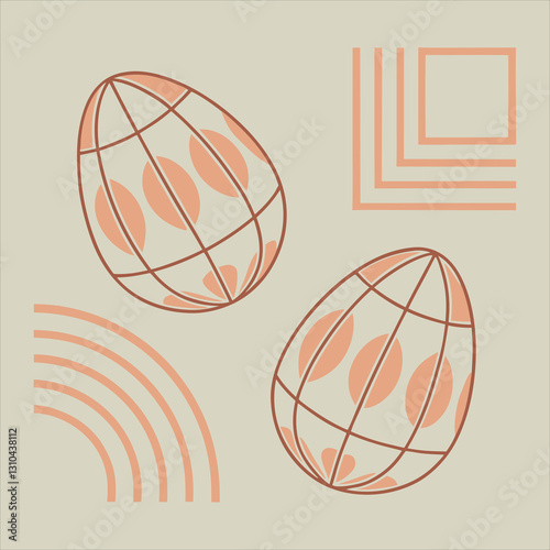 Minimalist 3D Render – Decorative Textured Eggs with Symmetrical Patterns
