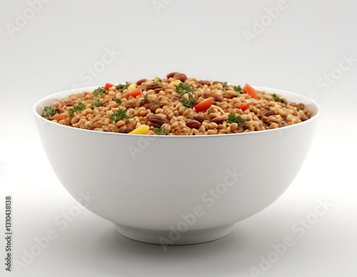 Grain combination on white background,Cooked healthy grains like basmati millet buckwheat and red rice in a white bowl on a white background,healthy eating, image, indoors,78 photo