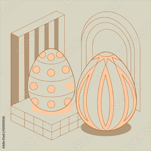Minimalist 3D Render – Decorative Textured Eggs with Symmetrical Patterns