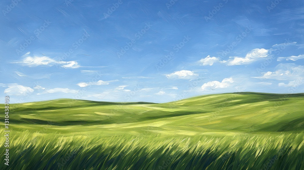 Obraz premium Rural landscape, green hills, sunny sky