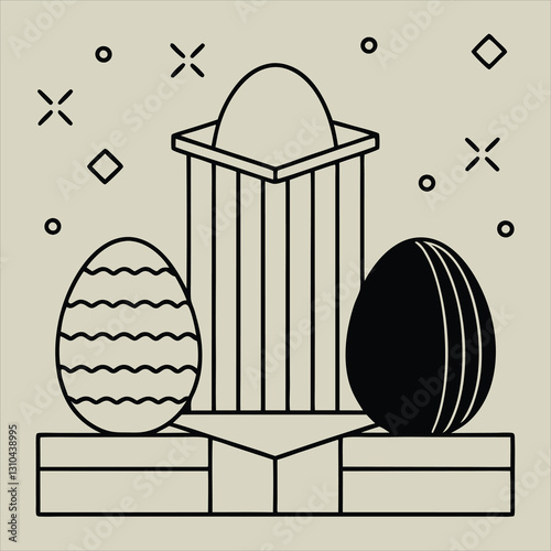 Minimalist 3D Render – Decorative Textured Eggs with Symmetrical Patterns