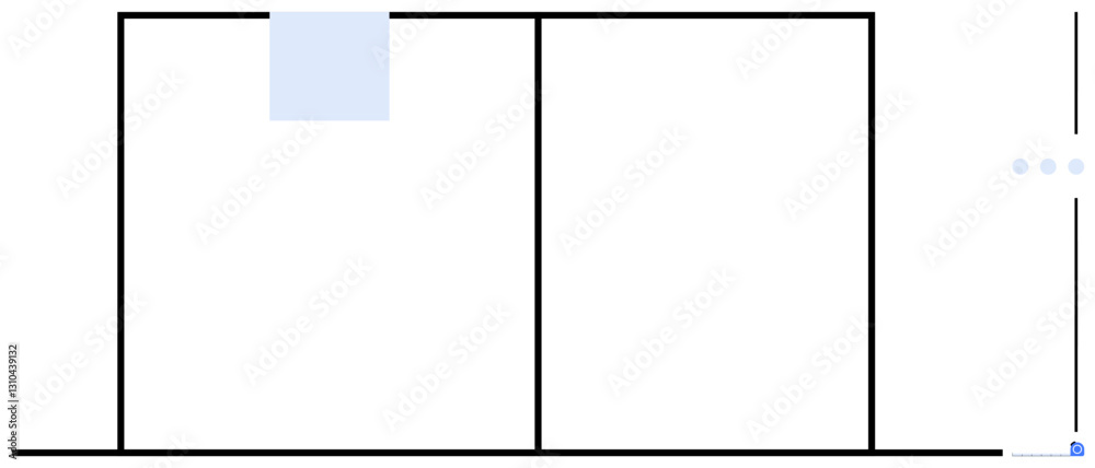 Simple grid layout with two equal sections, a sidebar featuring options or menu dots, and a highlighted block in one section. Ideal for design, layout planning, user interface, web structure, graphic Simple grid layout with two equal sections, a sidebar featuring options or menu dots, and a highlighted block in one section. Ideal for design, layout planning, user interface, web structure, graphic