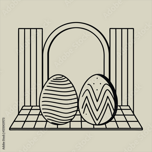 Minimalist 3D Render – Decorative Textured Eggs with Symmetrical Patterns