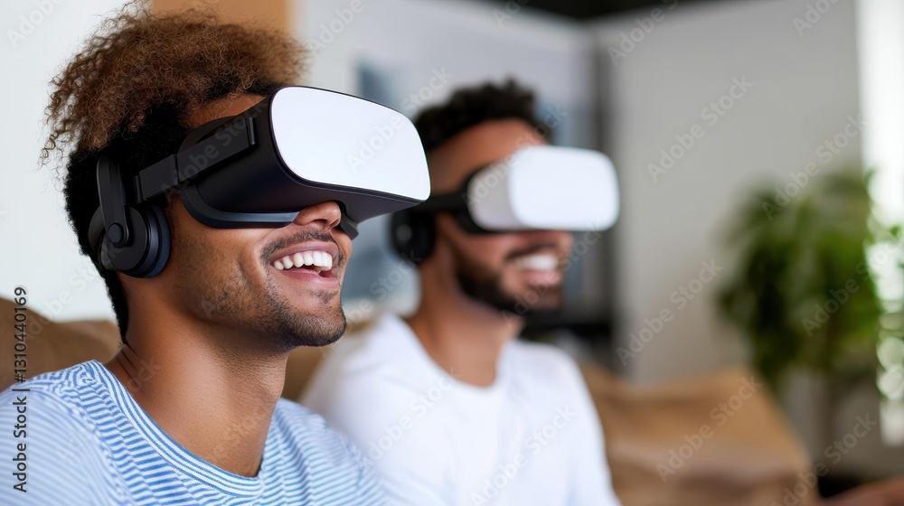 Young multiracial friends enjoy immersive experience with futuristic tech Young multiracial friends enjoy immersive experience with futuristic tech