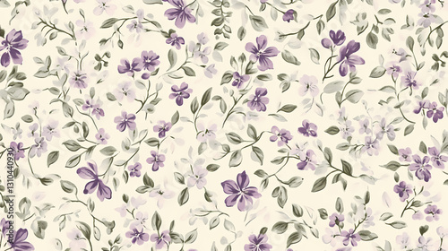 Seamless wallpaper pattern of small, ditsy floral print in muted mauve and sage green on a cream background. Ornate - Mask. Illustration