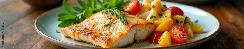 A plate of grilled fish with a side of seafood salad , grilled fish, seafood feast, sea food dish A plate of grilled fish with a side of seafood salad , grilled fish, seafood feast, sea food dish