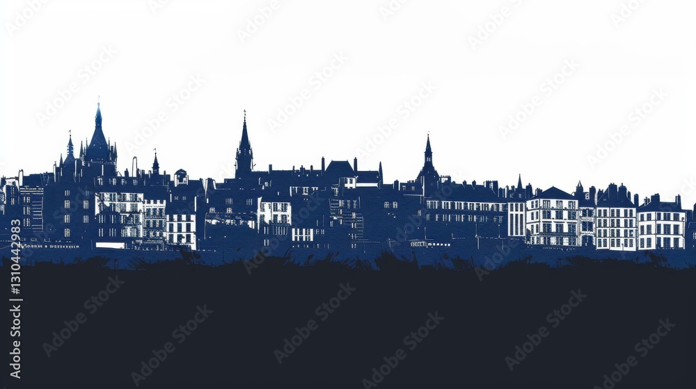 Obraz premium Silhouette of Orleans skyline in artistic monochrome illustration with historic architecture of France