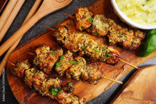Air Fryer Garlic Parmesan Chicken for dinner. Making chicken for diner with a sauce and or marinade a topped with fresh picked parsley. Using an air fryer.