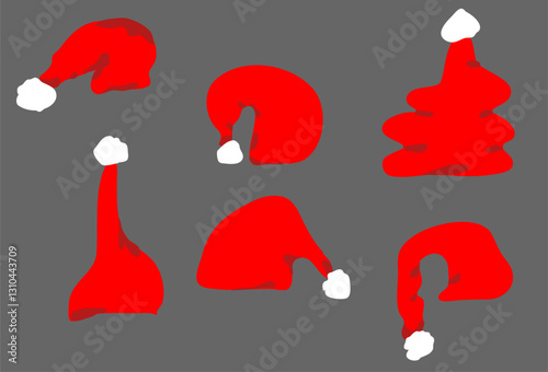 Set of Santa Claus hats. New Year hats. Kit of illustration for Christmas. Vector modern new