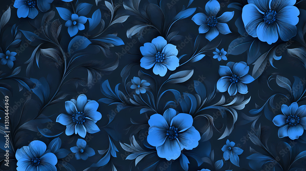 Blue floral pattern on dark background. Ornate - Mask. Illustration Blue floral pattern on dark background. Ornate - Mask. Illustration