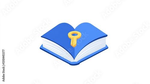Open book with key, knowledge, digital illustration