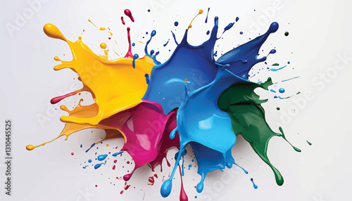 Colorful paint splash isolated on white background. Abstract colorful splash. Colorful paint explosion, illustration.	