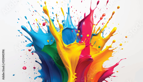 Colorful paint splash isolated on white background. Abstract colorful splash. Colorful paint explosion, illustration.	
