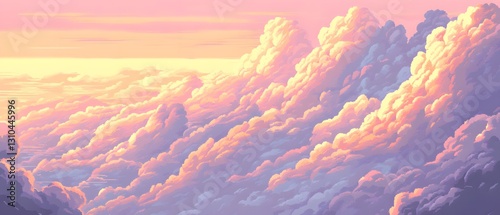 Fototapeta Naklejka Na Ścianę i Meble -  Pixel Art Sunset Cloudscape, Dreamy Pink and Orange Sky