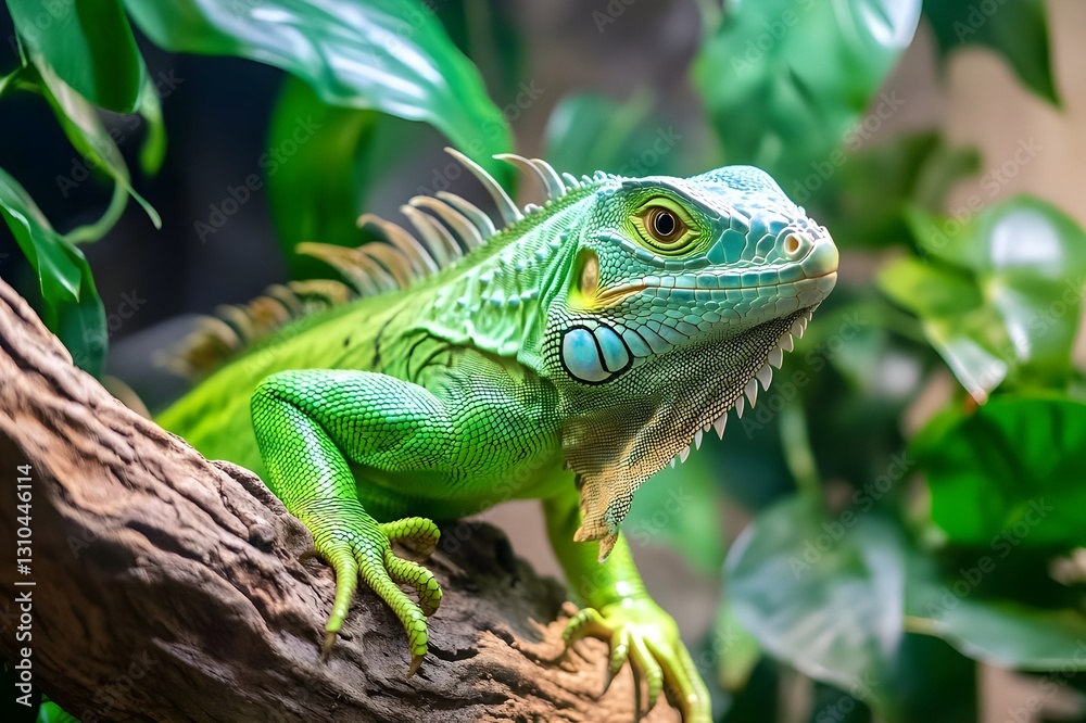 Iguanas amidst the lush foliage, hiding in tree branches, sharp eyes watching every movement. Habitat in humid tropical forests, the most suitable place for this reptile to live Iguanas amidst the lush foliage, hiding in tree branches, sharp eyes watching every movement. Habitat in humid tropical forests, the most suitable place for this reptile to live