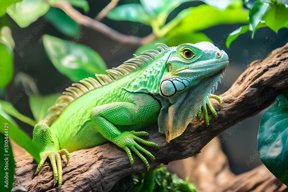 Iguanas amidst the lush foliage, hiding in tree branches, sharp eyes watching every movement. Habitat in humid tropical forests, the most suitable place for this reptile to live Iguanas amidst the lush foliage, hiding in tree branches, sharp eyes watching every movement. Habitat in humid tropical forests, the most suitable place for this reptile to live