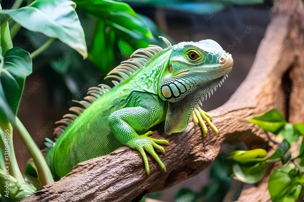 Iguanas amidst the lush foliage, hiding in tree branches, sharp eyes watching every movement. Habitat in humid tropical forests, the most suitable place for this reptile to live Iguanas amidst the lush foliage, hiding in tree branches, sharp eyes watching every movement. Habitat in humid tropical forests, the most suitable place for this reptile to live