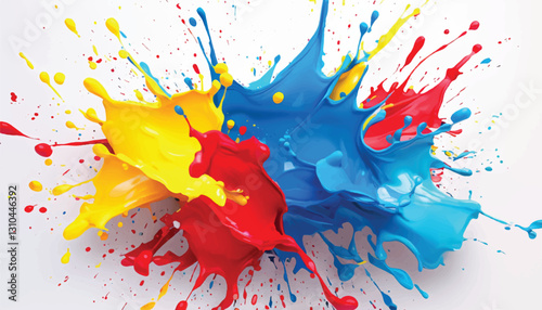 Colorful paint splash isolated on white background. Abstract colorful splash. Colorful paint explosion, illustration.	