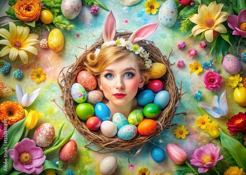 Easter Eclectic Art Portrait: Vibrant Spring Holiday Backdrop