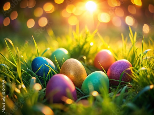 Easter Eggs Hidden in Grass at Dusk - Low Light Photography