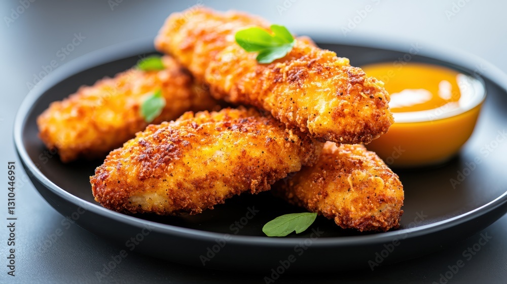 Crispy golden fried chicken tenders served with a tangy dipping sauce Crispy golden fried chicken tenders served with a tangy dipping sauce
