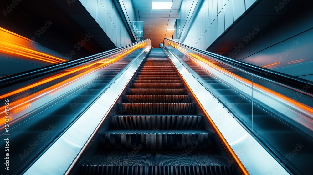 Obraz premium Escalator journey urban metro station photography modern architecture low angle motion and light effects