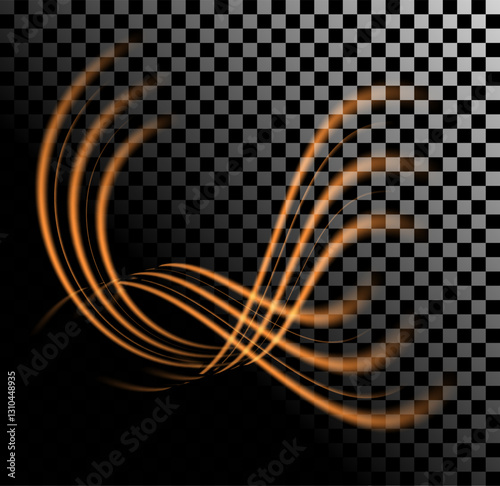 Abstract Orange Light Waves Displayed Beautifully on a Transparent Background Surface
