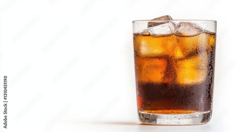 Refreshing cola drink with ice cubes on a bright white background Refreshing cola drink with ice cubes on a bright white background