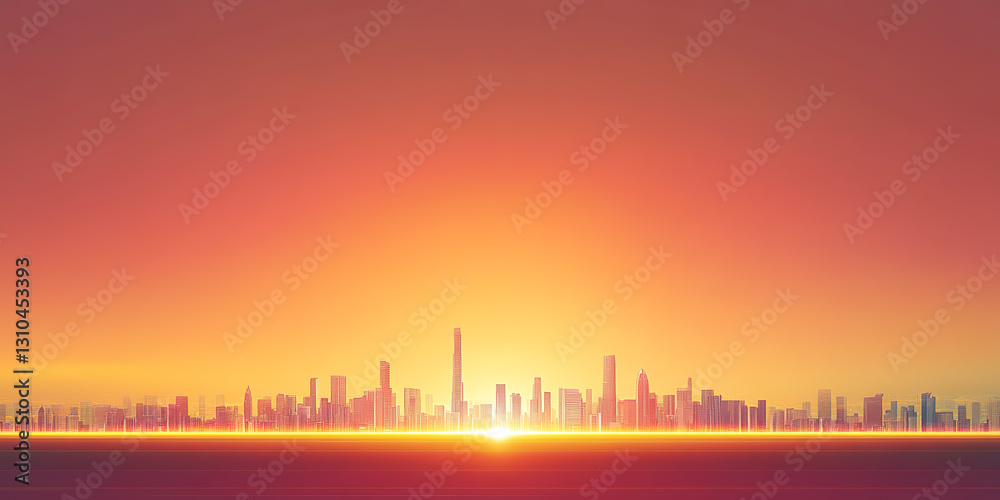 Fluid glowing city skyline minimalist background on red background Fluid glowing city skyline minimalist background on red background