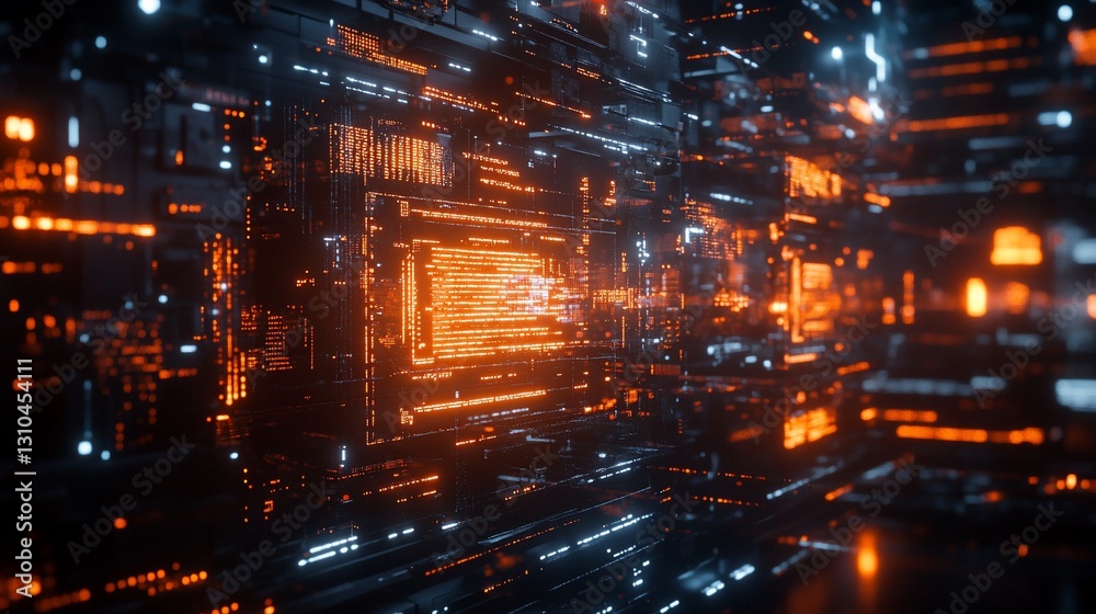Glowing digital circuit tunnel, abstract tech backdrop Glowing digital circuit tunnel, abstract tech backdrop