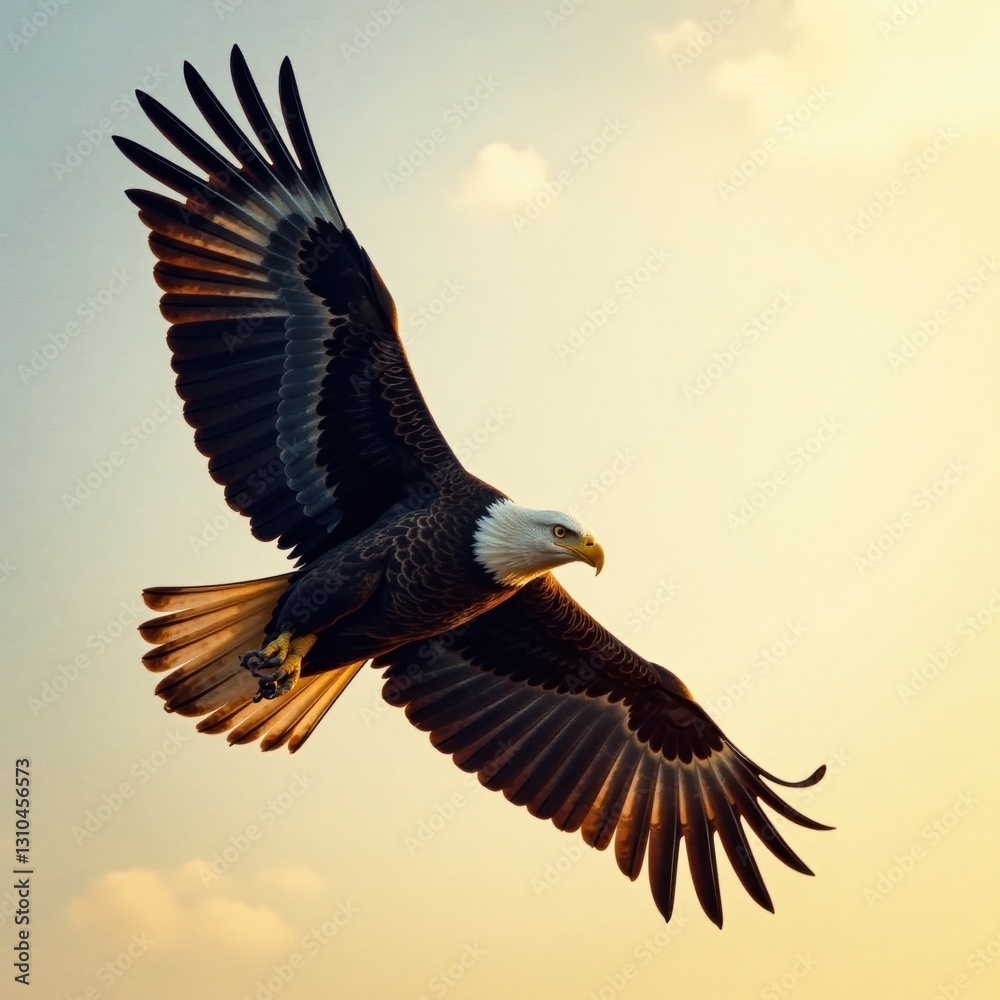 Obraz premium Dark shape of an eagle soaring against light background , wildlife art , eagles birds animals wildlife nature silhouette, bird silhouettes