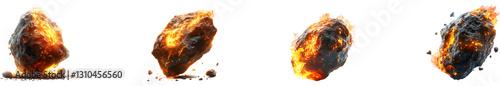 Meteoroids on transparent background collection set