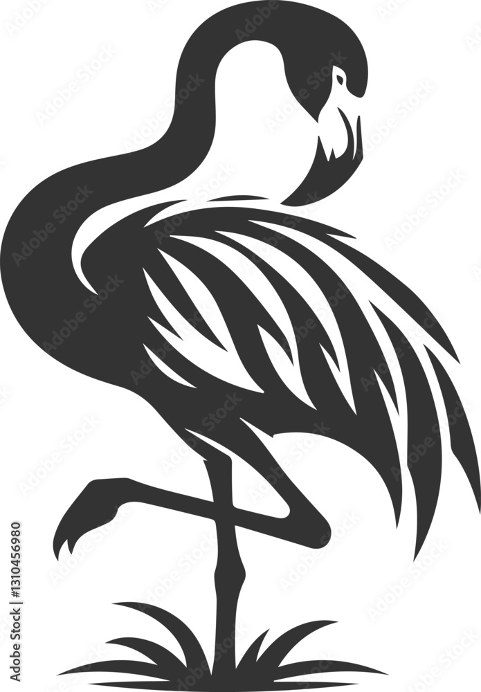 Fototapeta premium A flamingo bending its neck to preen its feathers animal vector