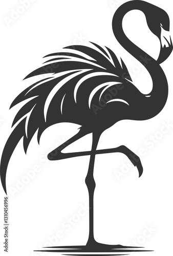 A flamingo bending its neck to preen its feathers animal vector