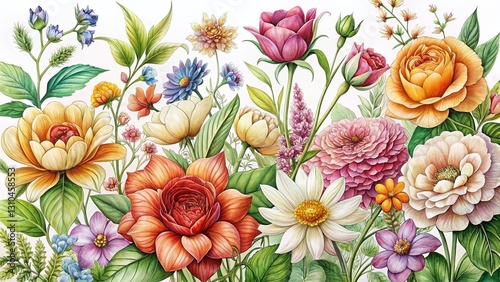 Elegant Floral Garden Line Art: Delicate Botanical Illustration for Wedding Invitations, Greeting Cards, and Home Decor