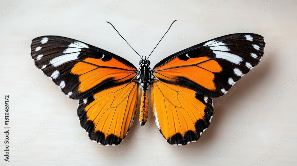 Fototapeta premium Vibrant orange butterfly with detailed black and white wings resting gently
