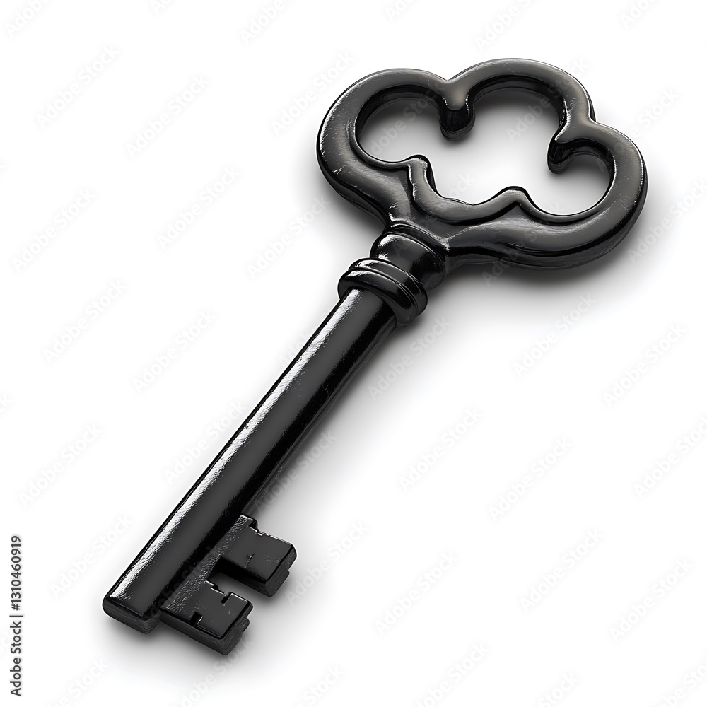 Black antique key isolated, white background, security concept Black antique key isolated, white background, security concept