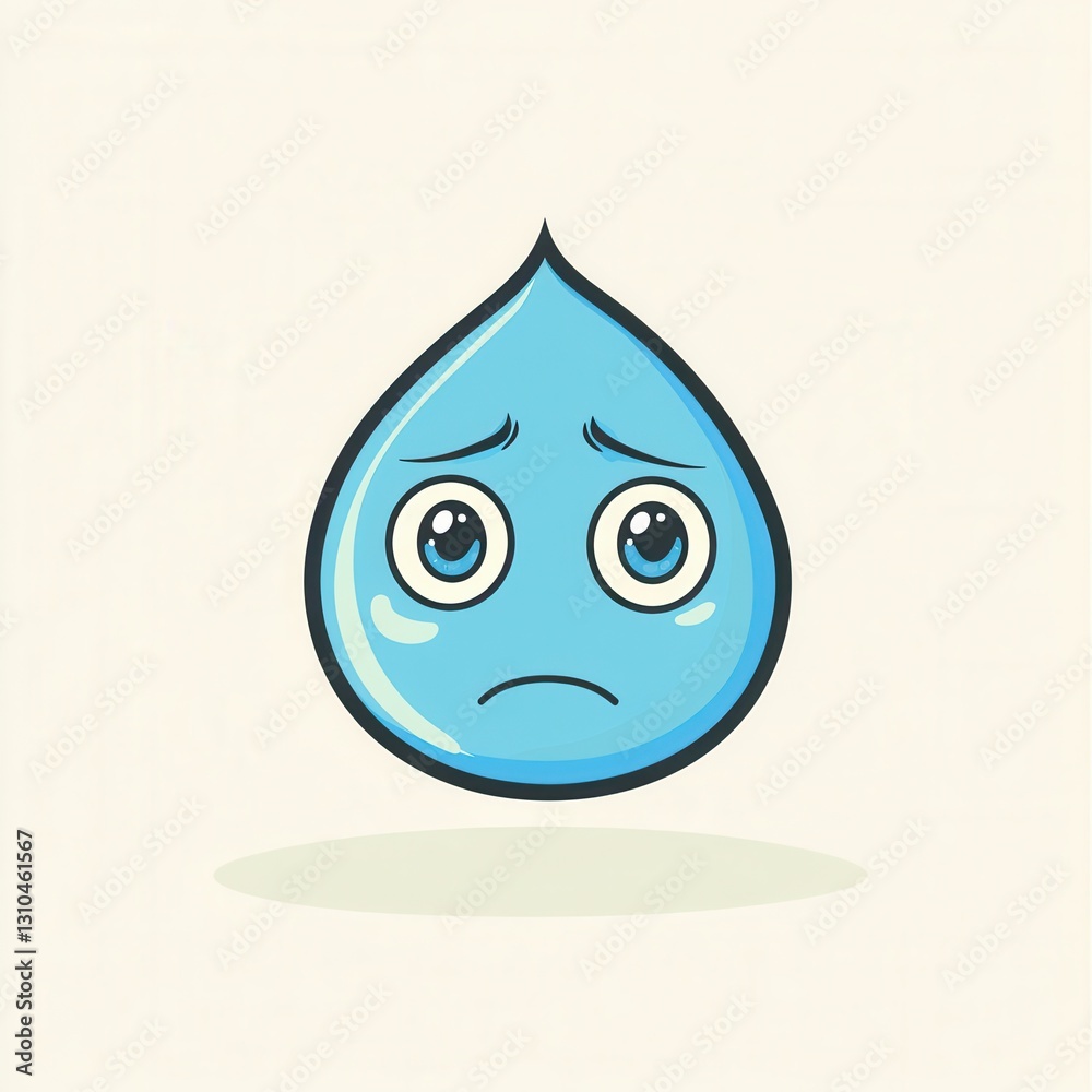Sad blue water drop character with eyes expressing emotion in a minimalist style design suitable for various creative projects Sad blue water drop character with eyes expressing emotion in a minimalist style design suitable for various creative projects