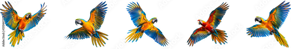 Fototapeta premium Colorful parrot on transparent background collection set