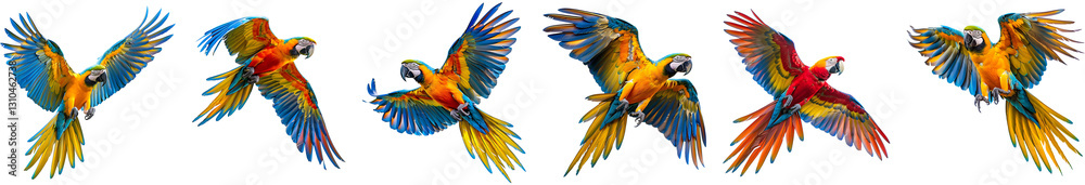 Fototapeta premium Colorful parrot on transparent background collection set